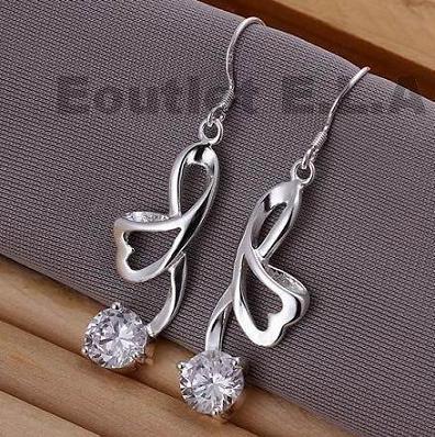 SEXY 50mm CZ BUTTERFLY SILVER DANGLE EARRINGS